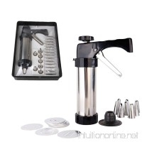 FashionMall Stainless Steel Cookie Press Gun Set Biscuit Press Tools with 13 Cookie Disc Shapes  8 Icing Tips - B0785NX41G